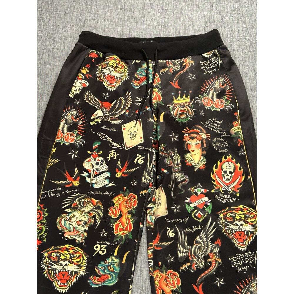 Ed Hardy Flashboard Track Pants Womens Small Black Stretch Embroidered Tattoo - Picture 5 of 16